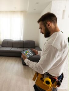 contractor using tablet to provide Smart Home Electrical Installation in Westminster